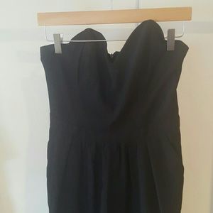 black strapless sweetheart neck jumpsuit
